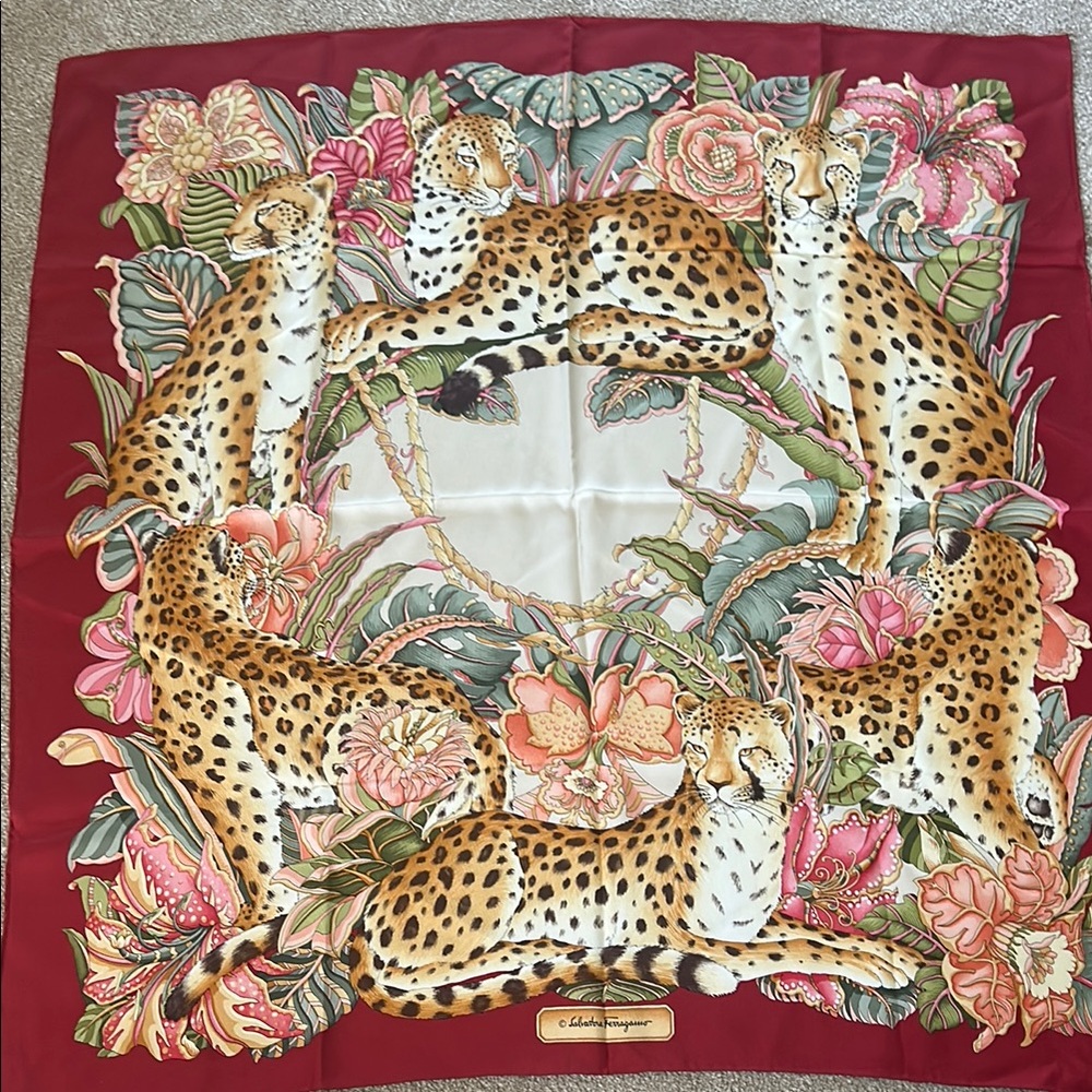 Salvatore Ferragamo Cheetah Print Silk Scarf 34x34"